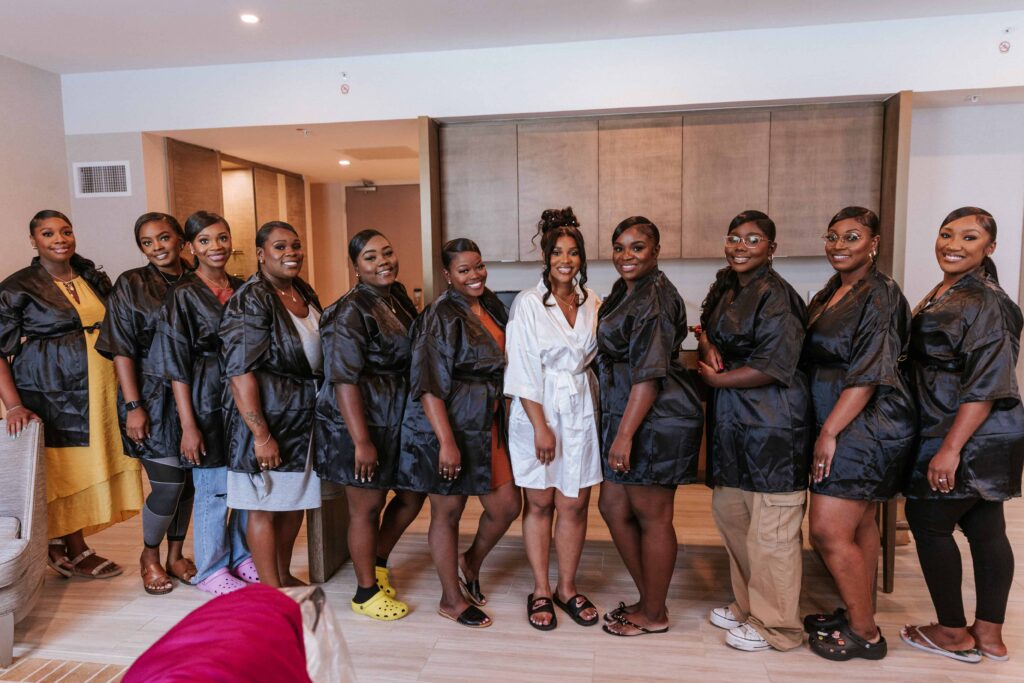 Bride and bridesmaids in getting ready robes