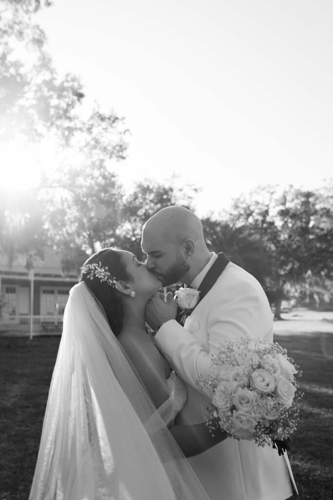 Bride and groom wedding portrait in black and white at The Highland Manor, Apopka, Florida | Wedding Photography by Phavy Photography - Apopka Wedding Photographer
