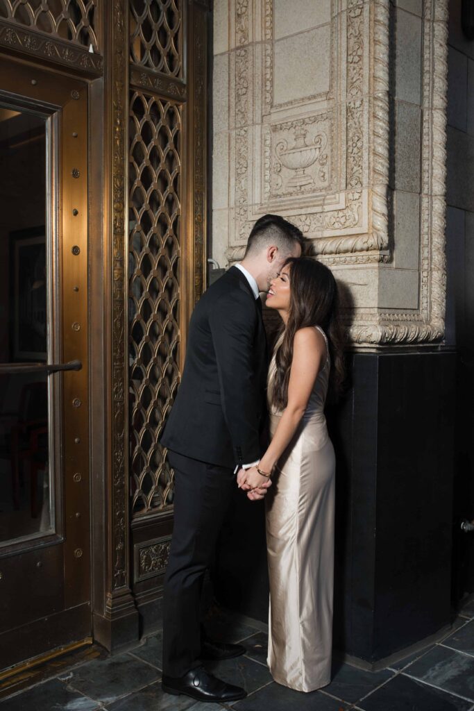 Stylish engagement photo outside downtown Jacksonville building