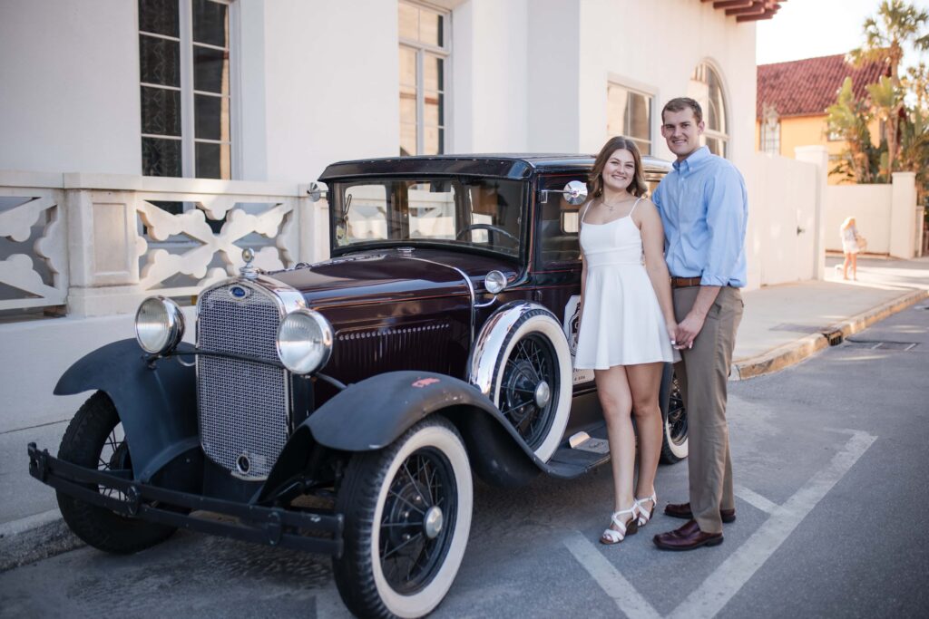 Engagement session with Casa Monica's Vintage Car, St. Augustine Florida