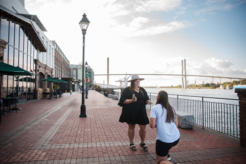 Proposing on the riverwalk of Savannah, GA 