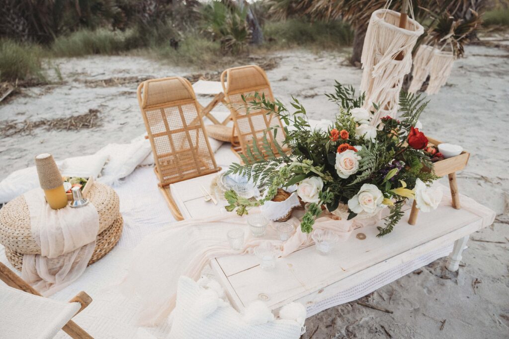 Picnic set up for a proposal at Jekyll Island, GA