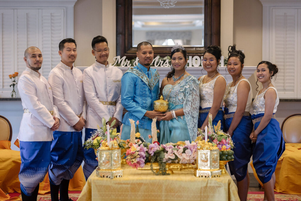 Khmer wedding part in blue traditional wedding attire