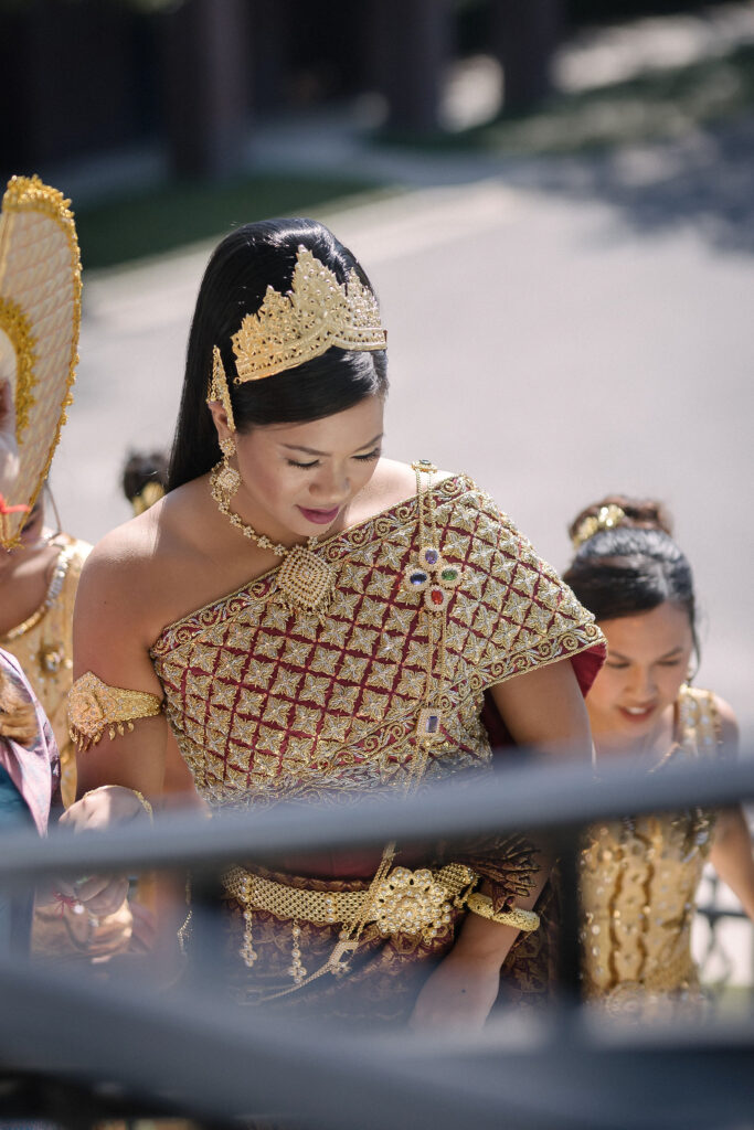 Bride in traditional cambodian wedding attire