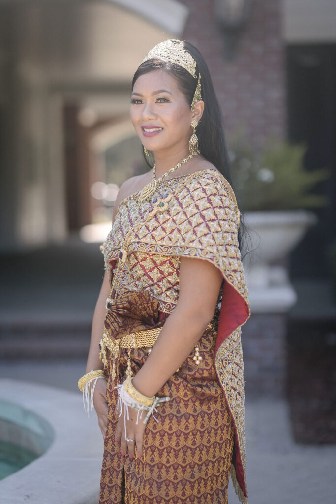 Bride in traditional cambodian wedding attire