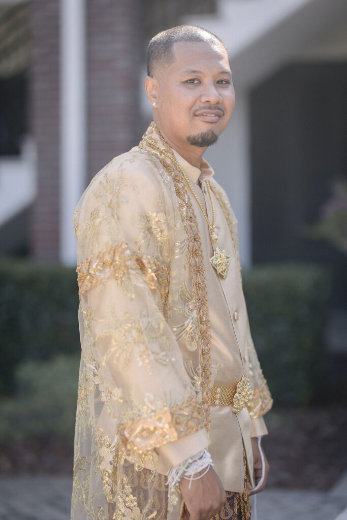 Groom in traditional cambodian wedding attire