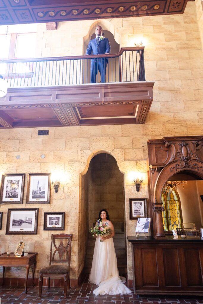 Bride and groom before the first look | The Treasury, St. Augustine Wedding | Phavy Photography