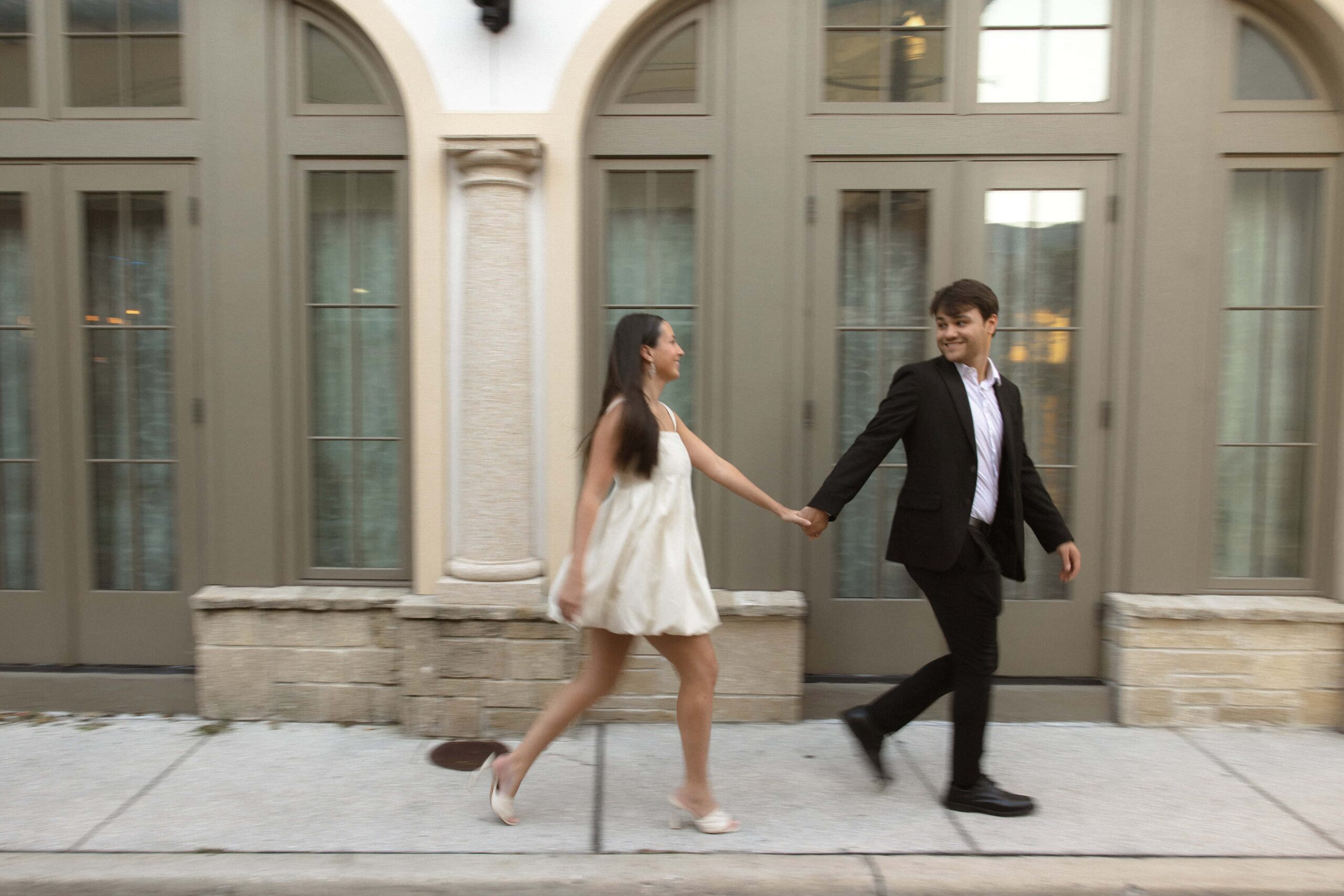 Couple dressed up for an engagement session in Downtown St. Augustine