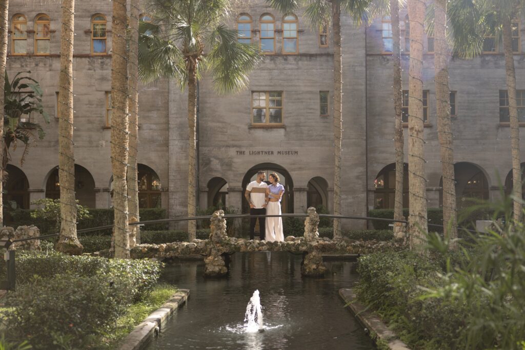 Engagement photos at the Lightner Museum Courtyard | St. Augustine, FL