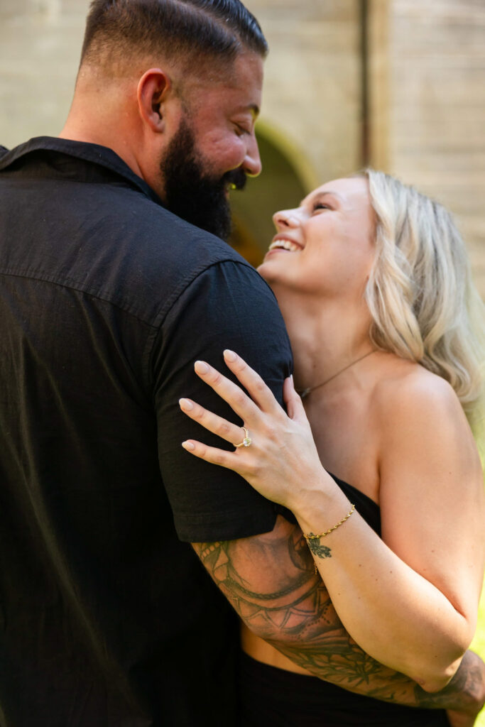 Candid moments during an engagement session at the Lightner Museum