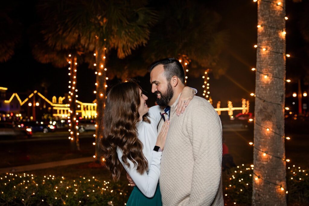 Engagement photos Nights of Lights, St. Augustine