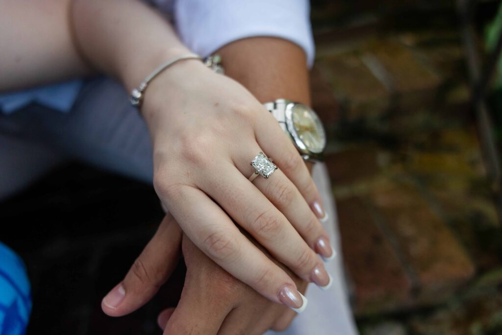 Proposal celebration beside the Italian Garden's reflecting pools at Cummer Museum
