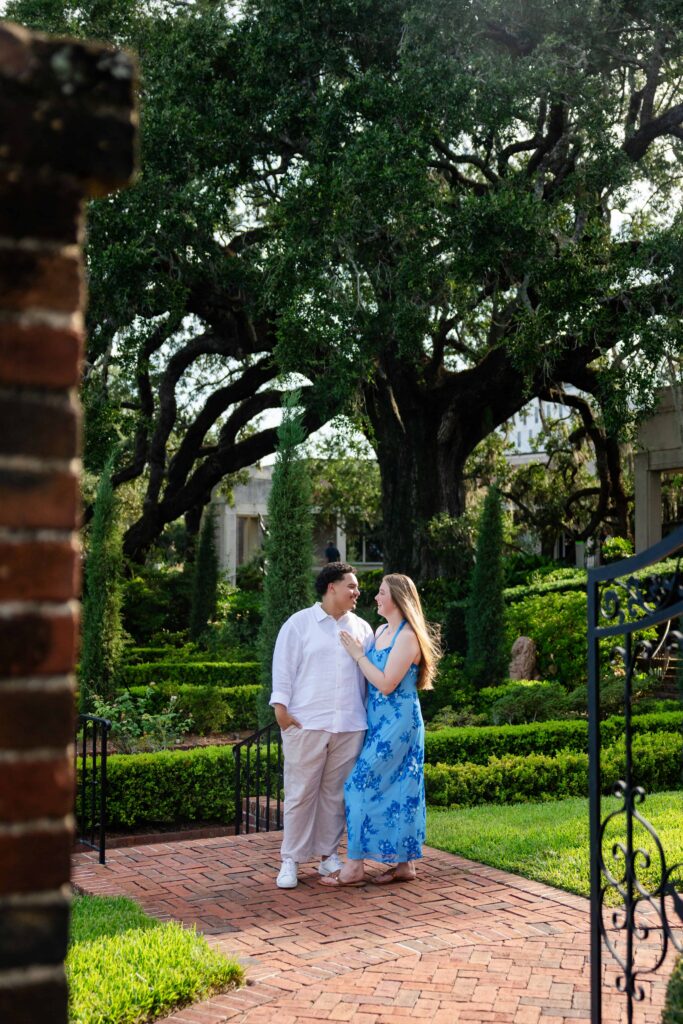 Proposal celebration beside the Italian Garden's reflecting pools at Cummer Museum