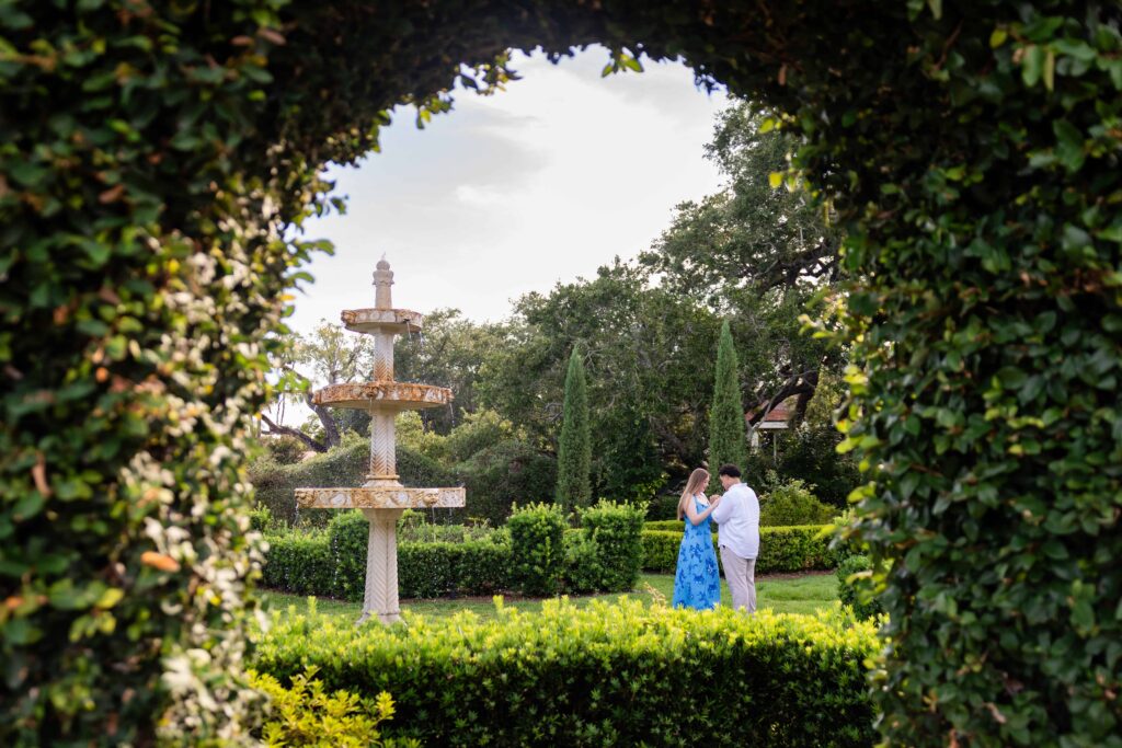 Surprise proposal photography at Italian Garden at Cummer Museum of Arts and Gardens in Jacksonville, Florida