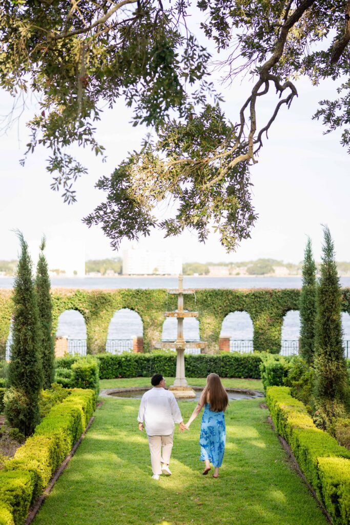 Surprise proposal beside the reflecting pools in the Italian Garden at Cummer Museum