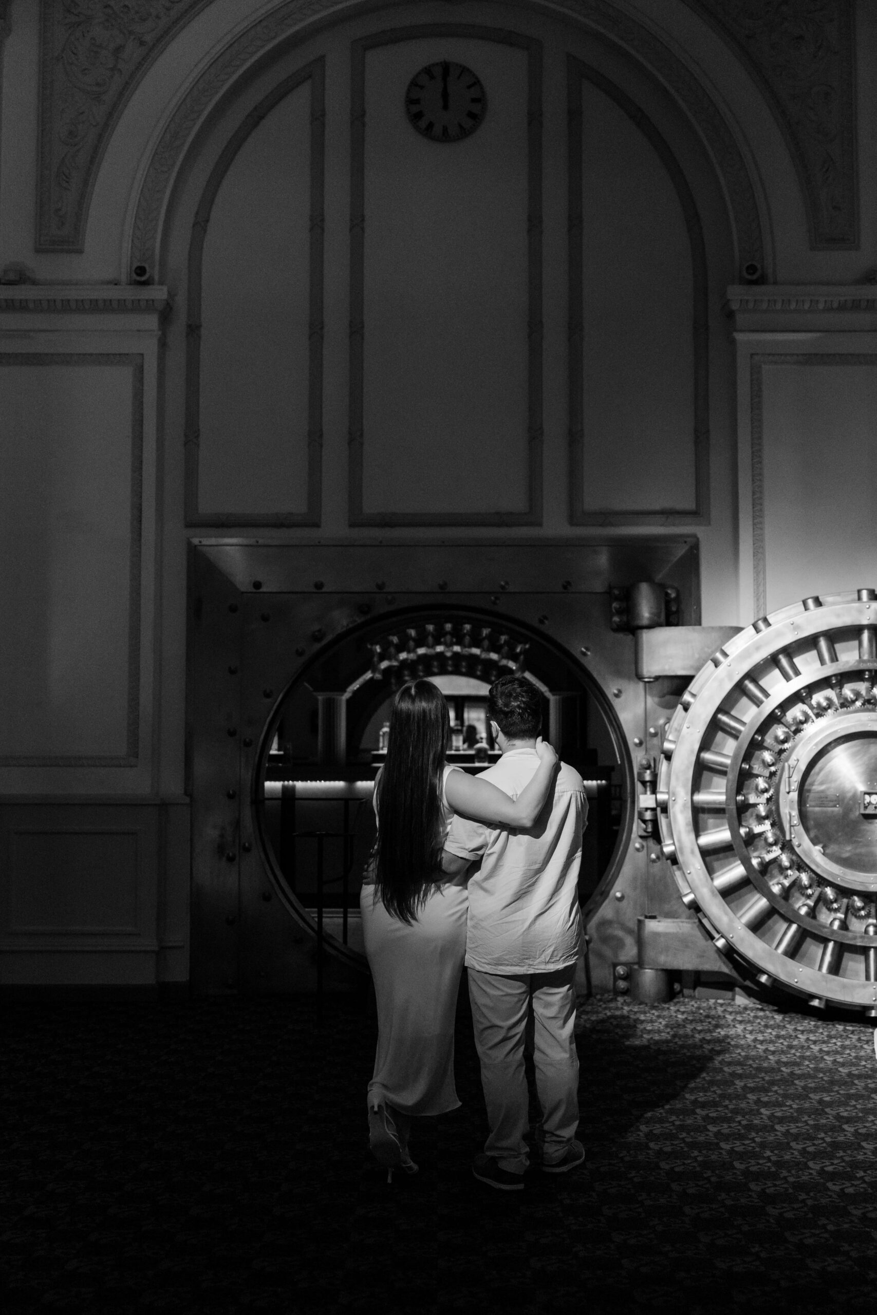 Bride and groom to be standing by the vault of the Treasury